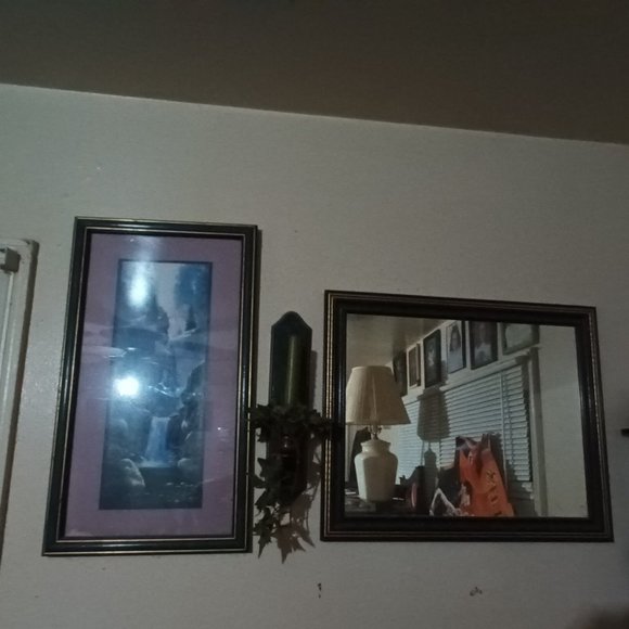 Mirror frame photo of misty waterfall plus a candle holder - Picture 1 of 1